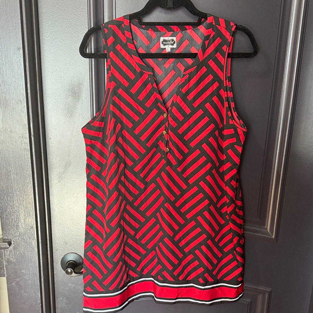 Red and Black Striped Sleeveless Blouse